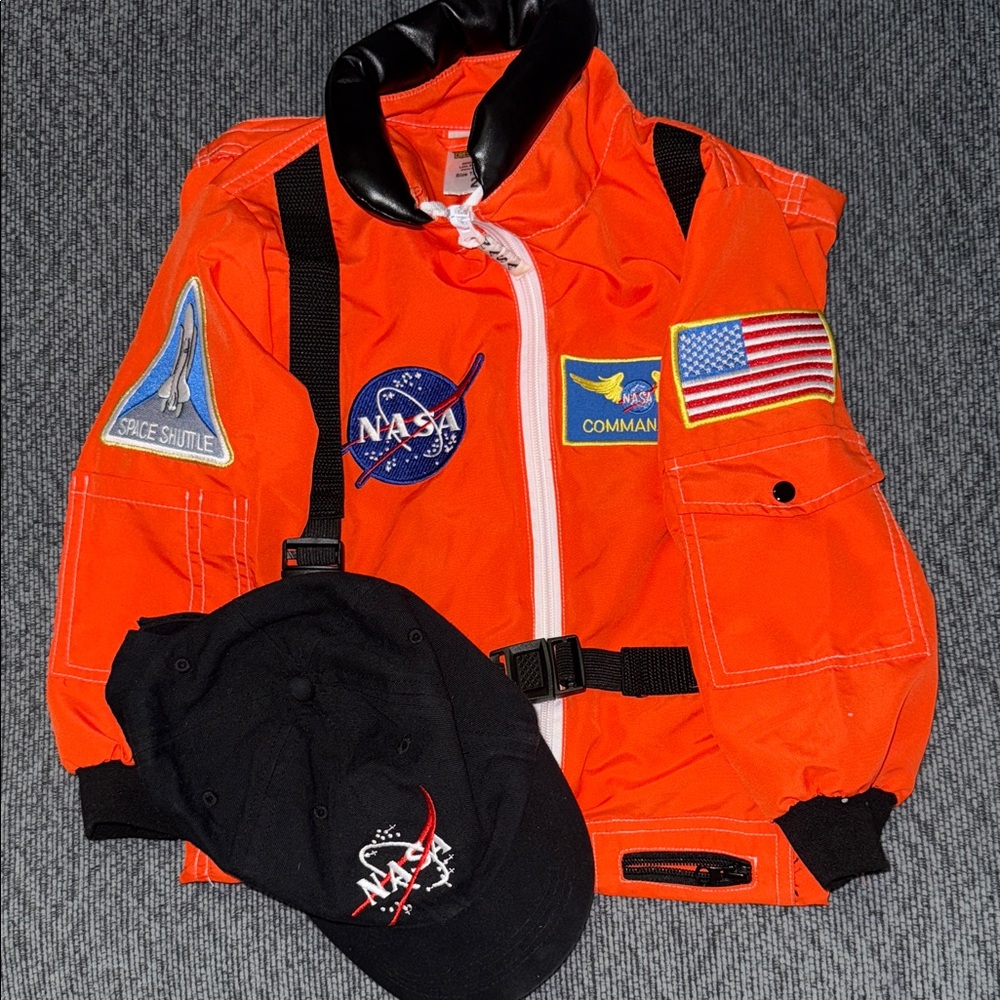 Kids Orange Astronaut Flight Suit and Cap Set